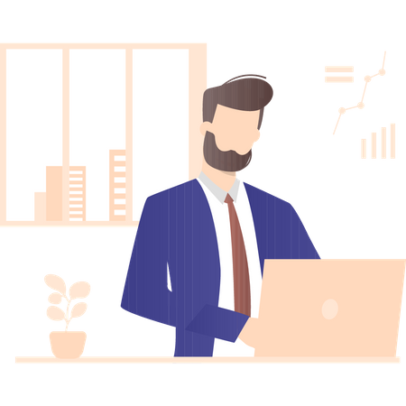 Unternehmensleiter arbeitet am Laptop  Illustration