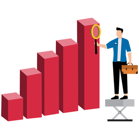 Unternehmer analysiert Balkendiagramm für finanziellen Erfolg  Illustration