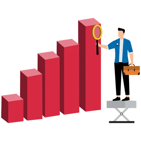 Unternehmer analysiert Balkendiagramm für finanziellen Erfolg  Illustration