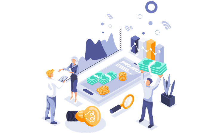 Unternehmer analysiert Finanzen  Illustration