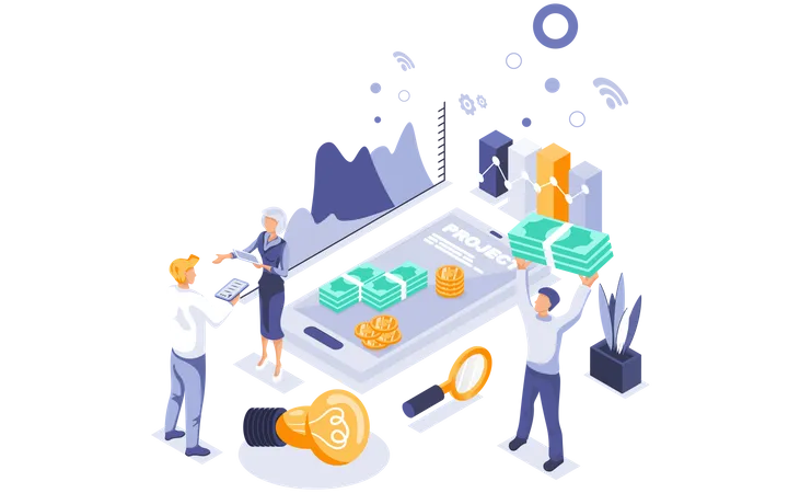 Unternehmer analysiert Finanzen  Illustration