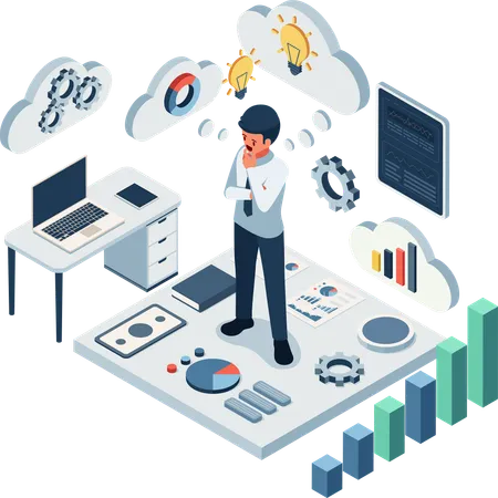 Unternehmer analysieren Geschäftsstrategien und Finanzdaten  Illustration