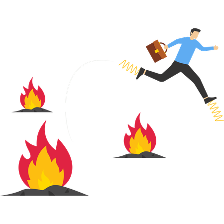 Unternehmer springt aus dem Feuer  Illustration