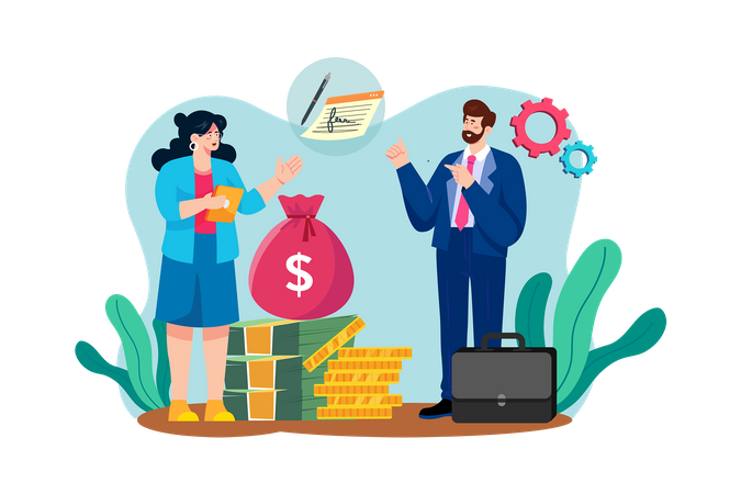 Unternehmer suchen nach Finanzmitteln von Investoren oder beantragen Geschäftskredite, um ein Unternehmen zu gründen  Illustration