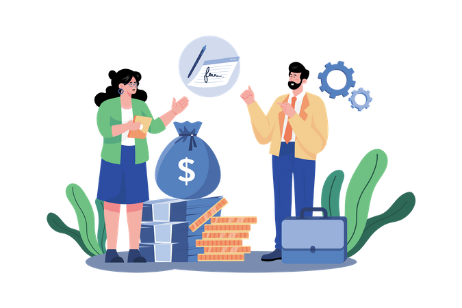 Unternehmer suchen nach Finanzmitteln von Investoren oder beantragen Geschäftskredite, um ein Unternehmen zu gründen  Illustration