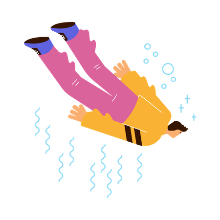 Unproportionaler Mann schwimmt im Ozean  Illustration