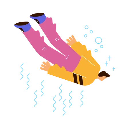 Unproportionaler Mann schwimmt im Ozean  Illustration