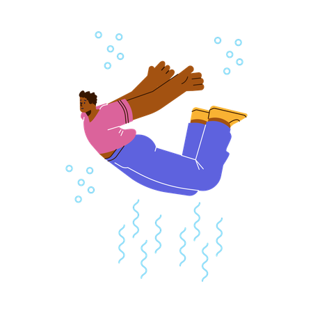 Unproportionaler Mann schwimmt im Ozean  Illustration