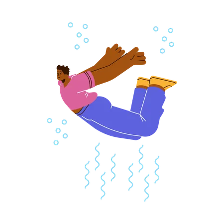 Unproportionaler Mann schwimmt im Ozean  Illustration