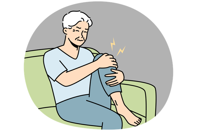 Unwell elderly grandfather suffer from knee pain  Illustration