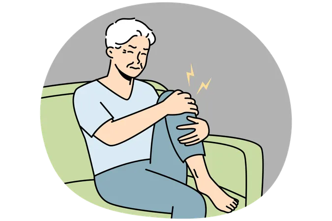 Unwell elderly grandfather suffer from knee pain  Illustration
