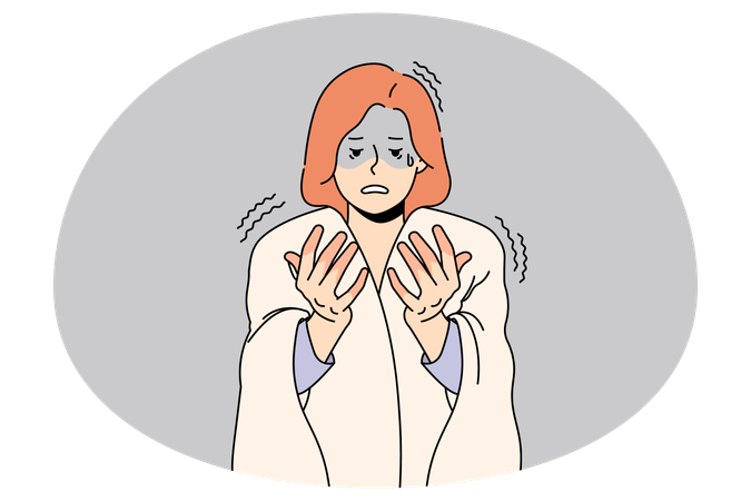 Unwell woman suffer from frostbite fingers  Illustration