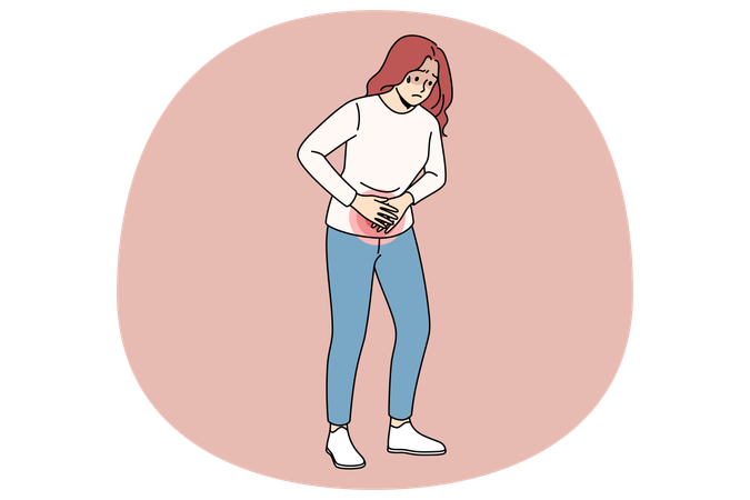 Unwell woman suffer from painful periods  Illustration