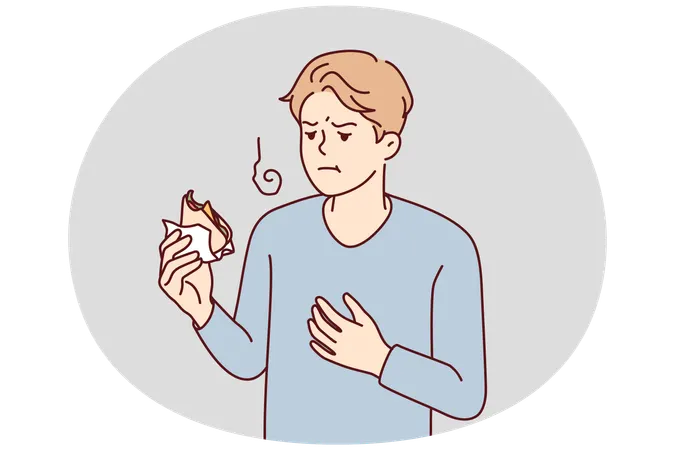 Unwohlsein Mann leidet an Lebensmittelvergiftung durch Sandwich  Illustration