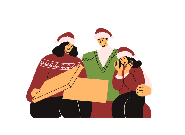 Unwrapping Present withFamily  Illustration