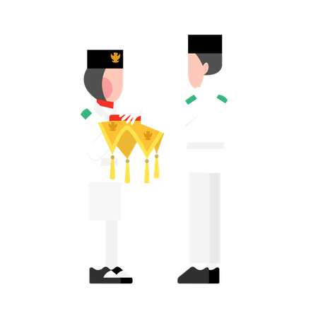 Uomini indonesiani che celebrano il giorno dell'indipendenza dell'Indonesia  Illustration