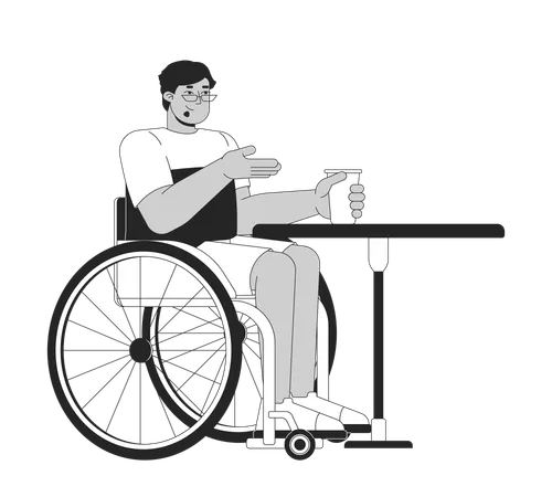 Uomo arabo disabile al tavolo del bar  Illustration