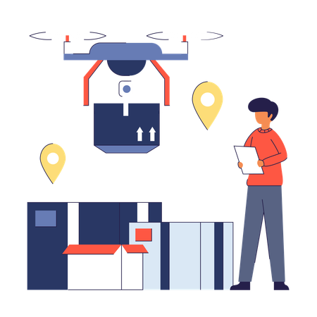 Uomo che effettua la consegna tramite drone  Illustration