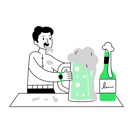 Uomo che prepara la birra a bere birra  Illustration