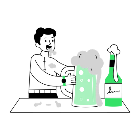 Uomo che prepara la birra a bere birra  Illustration