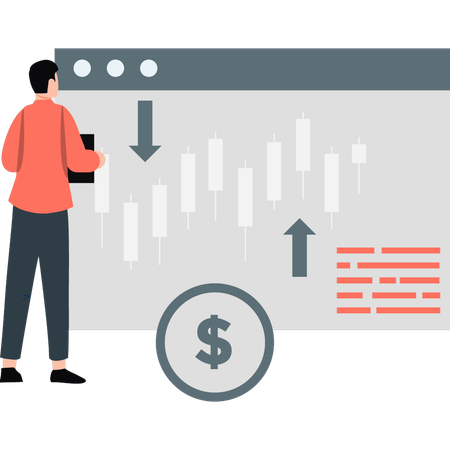 Uomo che mostra graficamente gli alti e bassi del business  Illustration