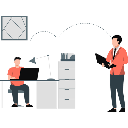 Uomo d'affari che controlla il lavoro degli altri  Illustration