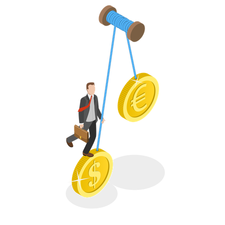 Uomo d'affari che fa cambio euro e dollaro  Illustration