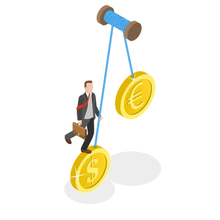 Uomo d'affari che fa cambio euro e dollaro  Illustration