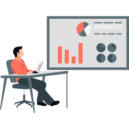 Uomo d'affari che mostra grafico analitico sullo schermo  Illustration