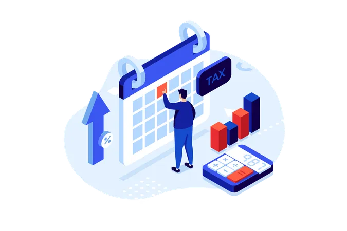 Data di tassazione di programmazione dell'uomo d'affari  Illustration