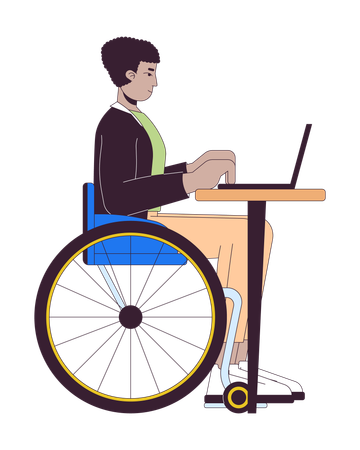 Uomo latinoamericano disabile che lavora al computer portatile  Illustration