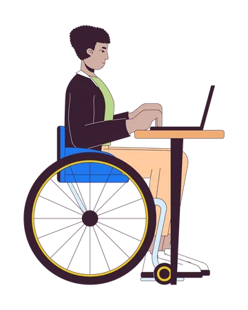 Uomo latinoamericano disabile che lavora al computer portatile  Illustration