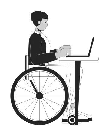 Uomo latinoamericano disabile che lavora al computer portatile  Illustration