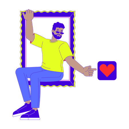 Uomo di colore che fa clic su Mi piace sui social media  Illustration