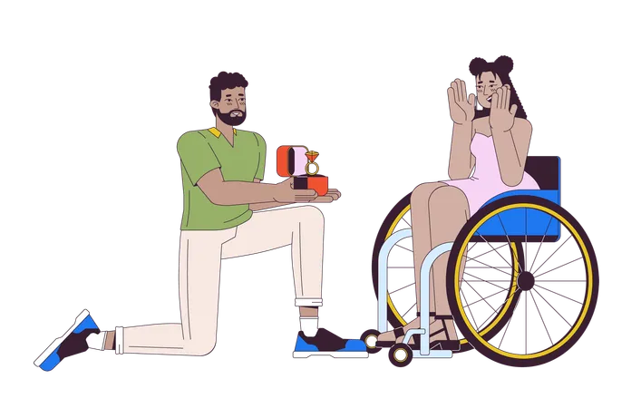 Uomo di colore che propone a una donna ispanica con disabilità  Illustration