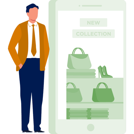 Uomo che presenta nuove collezioni per lo shopping  Illustration