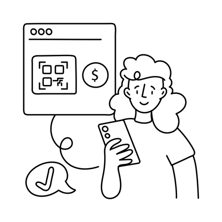 UPI 결제를 하는 소녀  일러스트레이션