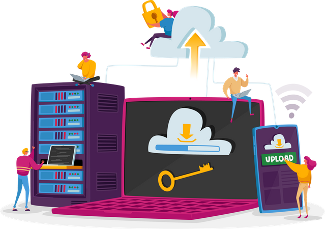 Upload de dados para nuvem no data center  Ilustração