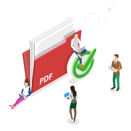 3 D Isometrische Flache Vektor Konzeptdarstellung Des Hochladens Von PDF Dokumenten Online Dateifreigabe Illustration