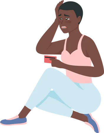 Upset african american woman with debt on credit card  イラスト