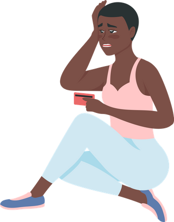 Upset african american woman with debt on credit card  Illustration