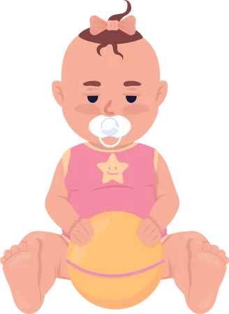Upset baby girl with ball  Illustration