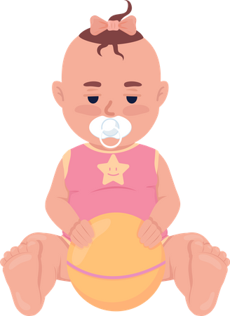 Upset baby girl with ball  Illustration