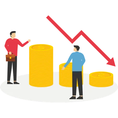 Upset Business people standing near coin piles  Illustration