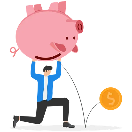 Upset Businessman Shaking Empty Piggy Bank With No Money Inside Bankruptcy Investment Decrease Budget Deficit Illustration