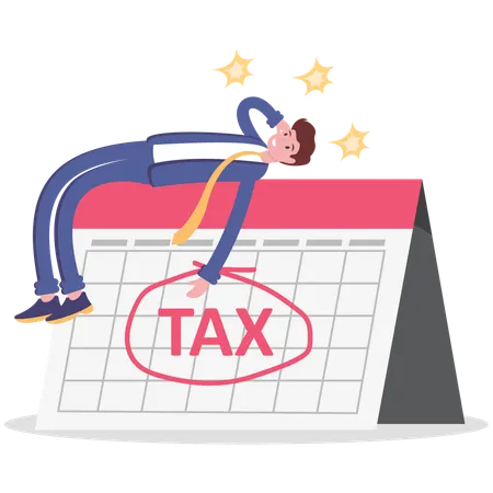 Upset businessman calendar with word tax  イラスト