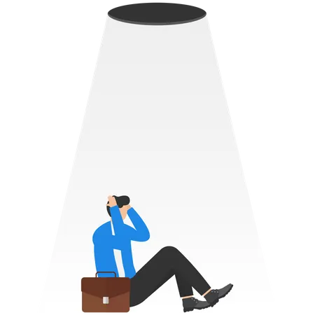 Upset businessman escape out of dark cave  Illustration