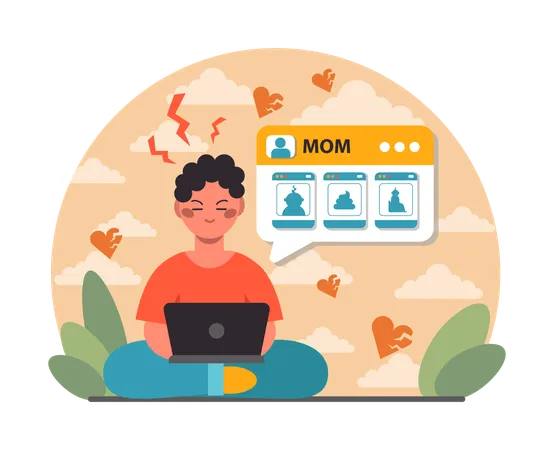 Sharent Upset Child Finds His Personal Data And Details In The Internet Mom And Dad Compulsively Post Pictures And Vlogging Their Child On Social Media Flat Vector Illustration Illustration