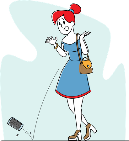 Upset Female Drop Smartphone on Ground  Illustration