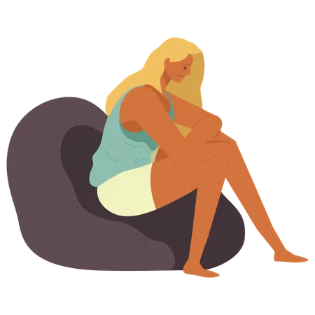 Upset Female sit on bean bag  Illustration